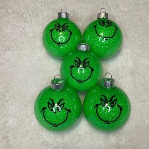 Glitter Grinch Ornaments (5pcs)